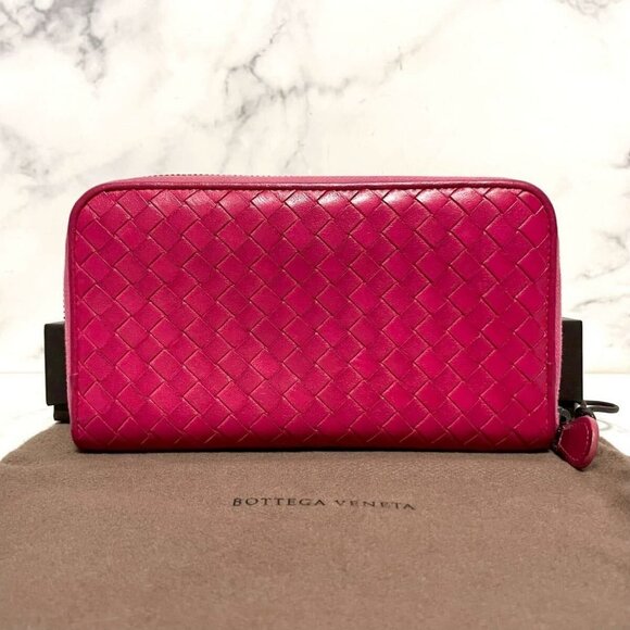 Authentic Bottega Veneta Intrecciato Nappa Zip Around Wallet Pink - Picture 2 of 9